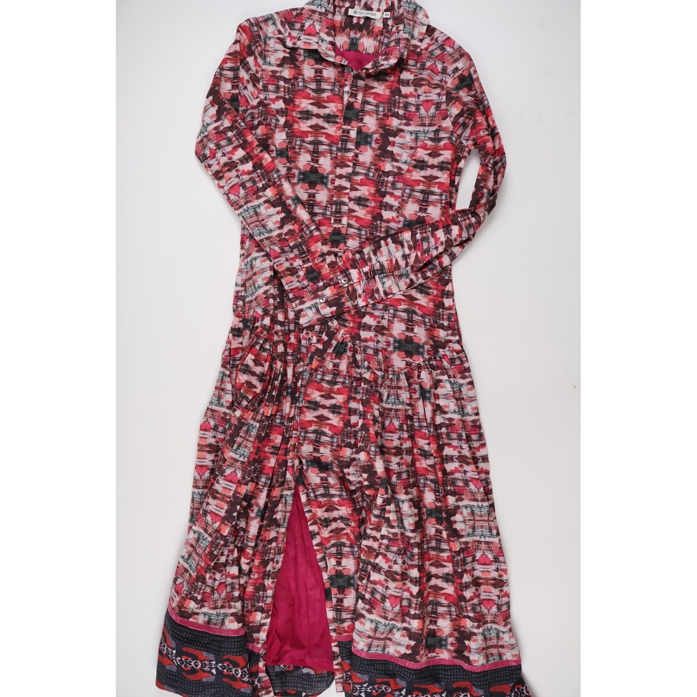 Ro's Garden Shirt Dress Abstract Ikat Pink Red XS Cotton